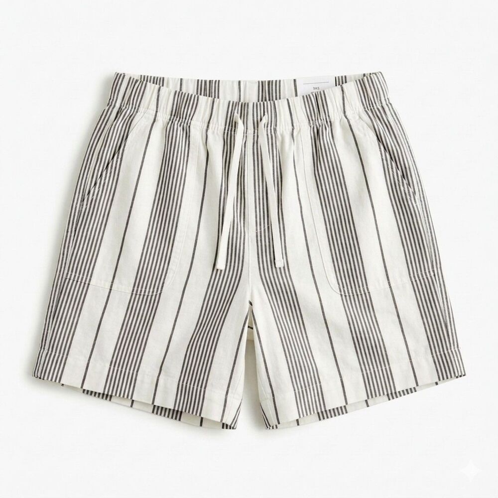 Chico's Sage Stripe Utility Shorts Womens 12 Linen Blend Pull On Pockets